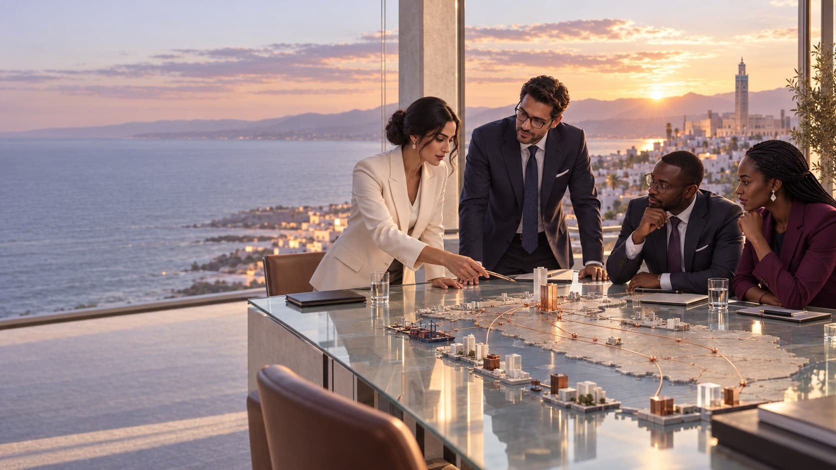 Réunion de conseil stratégique avec vue sur la baie de Casablanca